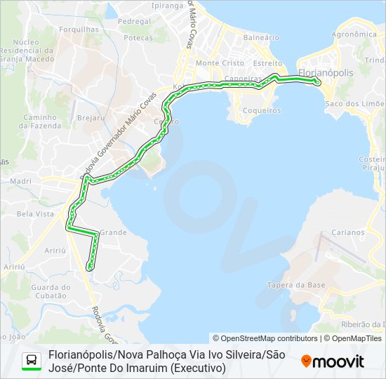 Mapa da linha 0384 ARIRIU/FLORIANÓPOLIS (EXECUTIVO) de ônibus