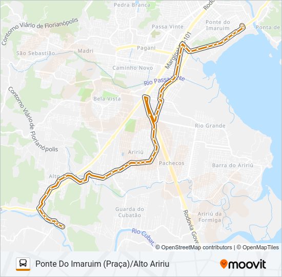 Mapa da linha 353 ALTO ARIRIU/PONTE DO IMARUIM (PRAÇA) de ônibus