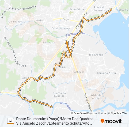 Mapa da linha 353 ALTO ARIRIU/PONTE DO IMARUIM (PRAÇA) de ônibus