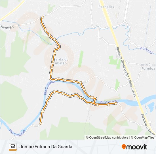Mapa da linha 311 FAZENDA JOMAR/ARIRIU FORMIGA (BALDEAÇÃO) de ônibus