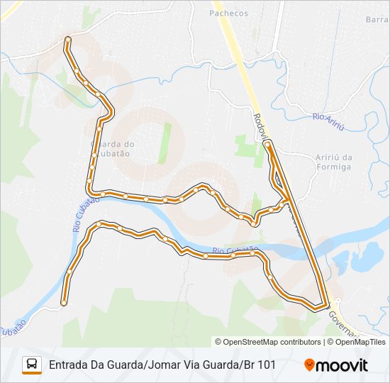 Mapa da linha 311 FAZENDA JOMAR/ARIRIU FORMIGA (BALDEAÇÃO) de ônibus