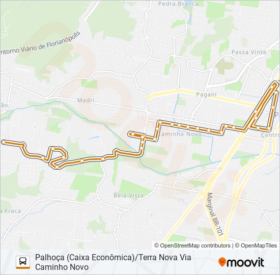 Mapa de 543 TERRA NOVA/PALHOÇA (PRAÇA) VIA CAMINHO NOVO de autobús