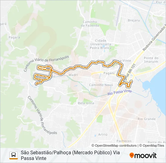 503 SÃO SEBASTIÃO/PALHOÇA (PRAÇA) VIA PASSA VINTE Bus Line Map