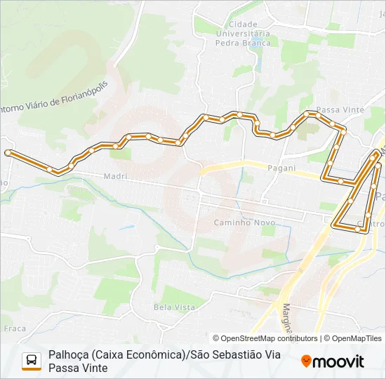 503 SÃO SEBASTIÃO/PALHOÇA (PRAÇA) VIA PASSA VINTE Bus Line Map