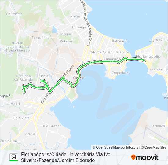 Mapa da linha 6531 CIDADE UNIVERSITÁRIA PEDRA BRANCA/FLORIANÓPOLIS de ônibus