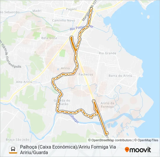 303 ARIRIU FORMIGA/PALHOÇA (PRAÇA)  VIA GUARDA/ARIRIU Bus Line Map
