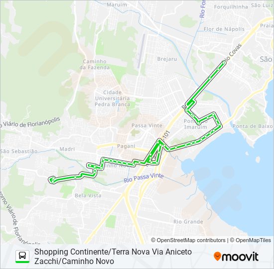 Mapa da linha 11310 TERRA NOVA - SHOPPING CONTINENTE VIA CAMINHO NOVO de ônibus