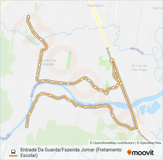 301 FRETAMENTO ESCOLAR - GUARDA DO CUBATÃO/FAZENDA JOMAR Bus Line Map