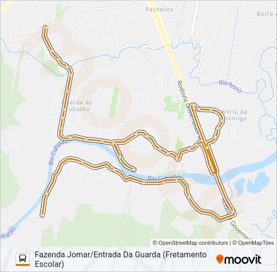 Mapa da linha 301 FRETAMENTO ESCOLAR - GUARDA DO CUBATÃO/FAZENDA JOMAR de ônibus