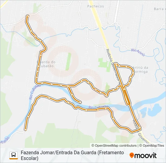 301 FRETAMENTO ESCOLAR - GUARDA DO CUBATÃO/FAZENDA JOMAR Bus Line Map