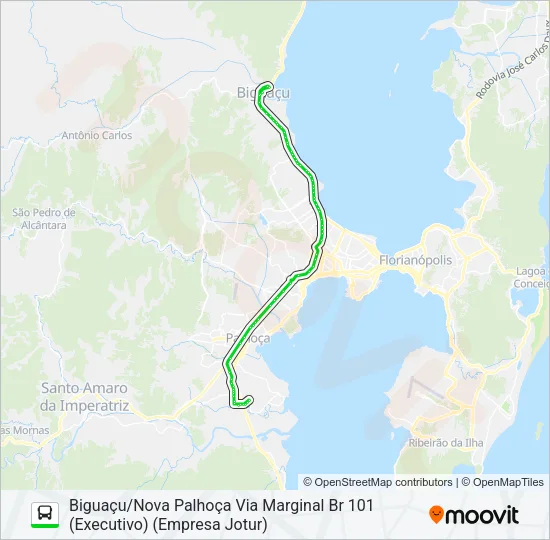 1333 NOVA PALHOÇA/BIGUAÇU VIA MARGINAL BR 101 (EXECUTIVO) Bus Line Map