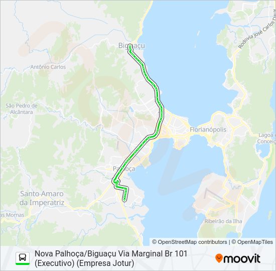 Mapa da linha 1333 NOVA PALHOÇA/BIGUAÇU VIA MARGINAL BR 101 (EXECUTIVO) de ônibus