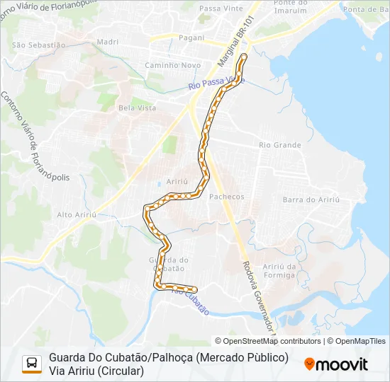 333 GUARDA DO CUBATÃO/PALHOÇA (PRAÇA) VIA ARIRIÚ (CIRCULAR) Bus Line Map