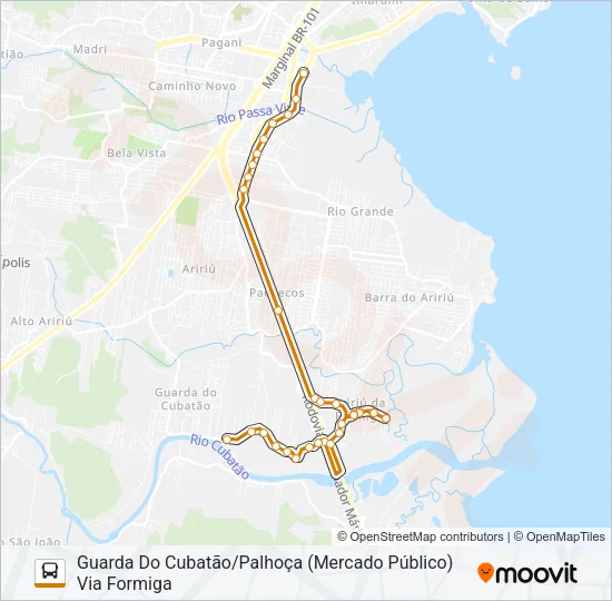 323 GUARDA DO CUBATÃO/PALHOÇA (PRAÇA) VIA FORMIGA (CIRCULAR) Bus Line Map