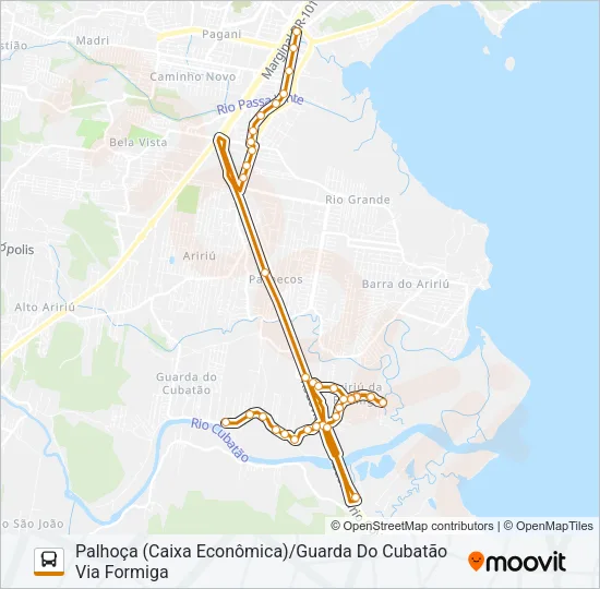 323 GUARDA DO CUBATÃO/PALHOÇA (PRAÇA) VIA FORMIGA (CIRCULAR) Bus Line Map