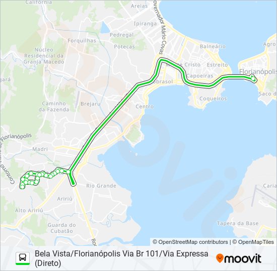 Mapa da linha 716111 BELA VISTA/FLORIANÓPOLIS VIA BR 101/VIA EXPRESSA (DIRETO) de ônibus