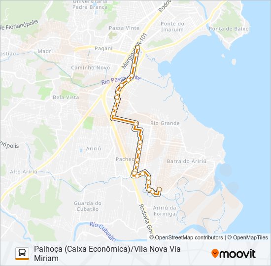 263 VILA NOVA/PALHOÇA (PRAÇA) OU PONTE DO IMARUIM (PRAÇA) (URBANA) bus Line Map