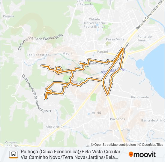 5434 BELA VISTA/PALHOÇA (PRAÇA) VIA JARDINS/TERRA NOVA/CAMINHO NOVO bus Line Map