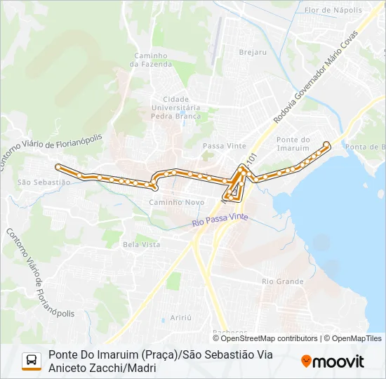 Mapa de 5037 SÃO SEBASTIÃO/PONTE DO IMARUIM (PRAÇA) VIA MADRI/ANICETO ZACCHI de autobús