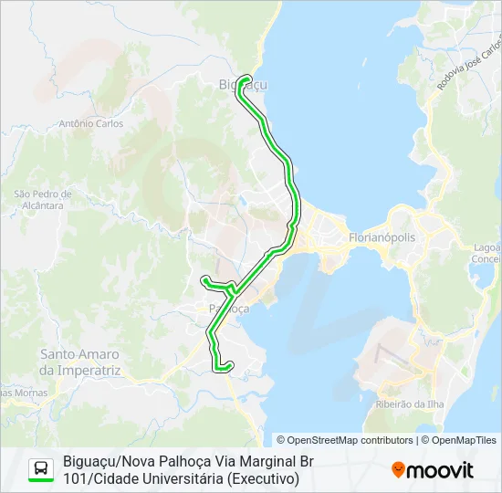 1334 NOVA PALHOÇA/BIGUAÇU VIA CIDADE UNIVERSITÁRIA/BR 101 (EXECUTIVO) Bus Line Map