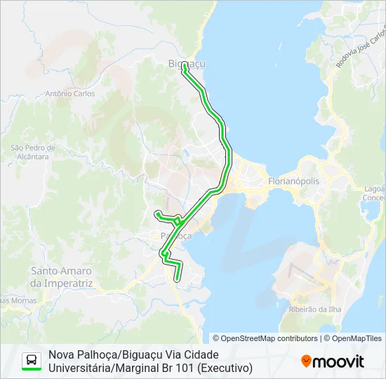 1334 NOVA PALHOÇA/BIGUAÇU VIA CIDADE UNIVERSITÁRIA/BR 101 (EXECUTIVO) Bus Line Map