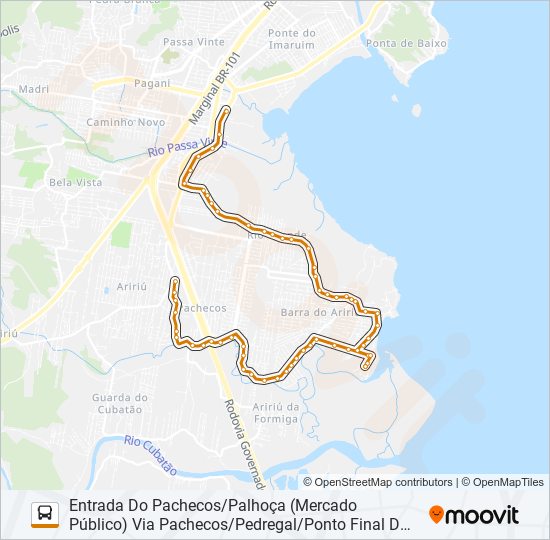 223 BARRA DO ARIRIU/PALHOÇA OU PONTE DO IMARUIM VIA PACHECOS (URBANA) bus Line Map