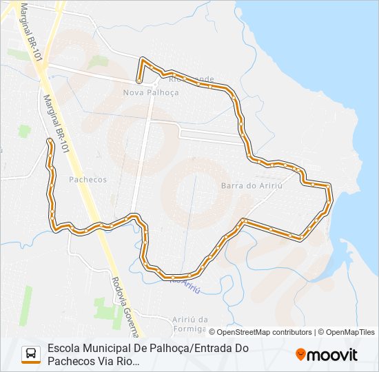 223 BARRA DO ARIRIU/PALHOÇA OU PONTE DO IMARUIM VIA PACHECOS (URBANA) bus Line Map