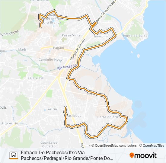 Mapa de 253 BARRA DO ARIRIU/CIDADE UNIVERSITÁRIA OU IFSC VIA PACHECOS (URBANA) de autobús