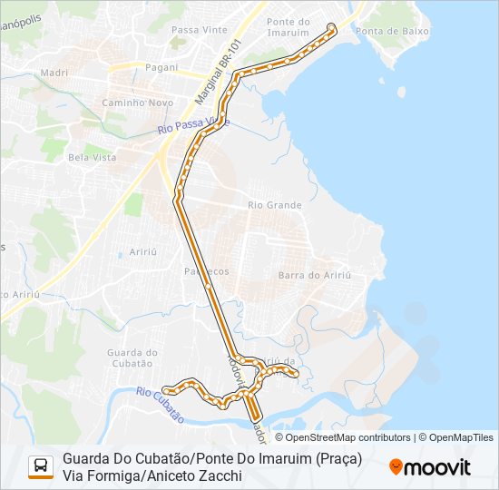 Mapa de 3232 GUARDA DO CUBATÃO/PONTE DO IMARUIM (PRAÇA) VIA FORMIGA/ANICETO ZACCHI de autobús