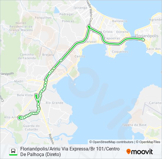 Mapa da linha 03510 ARIRIU/FLORIANÓPOLIS VIA CENTRO DE PALHOÇA/BR 101/VIA EXPRESSA (DIRETO) de ônibus