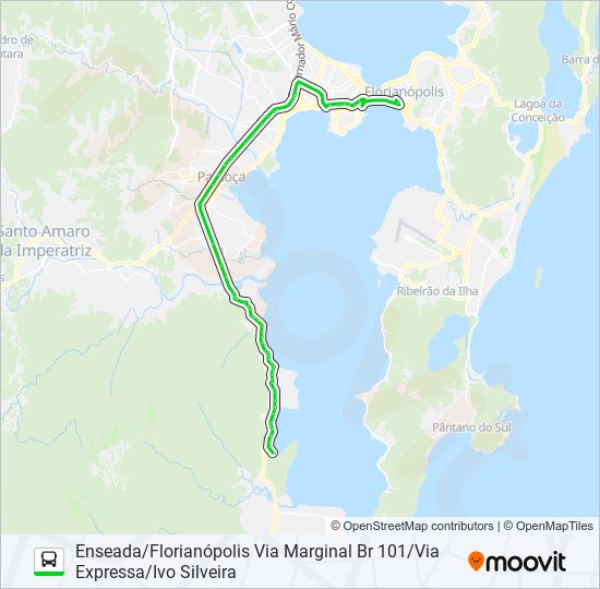 Mapa de 11150 ENSEADA DO BRITO/FLORIANÓPOLIS VIA MARGINAL BR 101/VIA EXPRESSA/IVO SILVEIRA de autobús