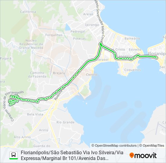 Mapa de 0248 SÃO SEBASTIÃO/FLORIANÓPOLIS VIA MADRI/PAGANI/MARGINAL BR 101/VIA EXPRESSA/IVO SILVEIRA de autobús