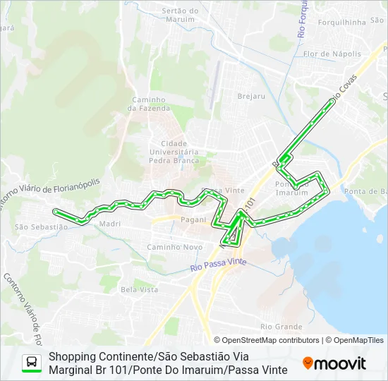 0245 SÃO SEBASTIÃO/SÃO JOSÉ VIA PASSA VINTE/CENTRO DE PALHOÇA/PONTE DO IMARUIM/MARGINAL BR 101 Bus Line Map