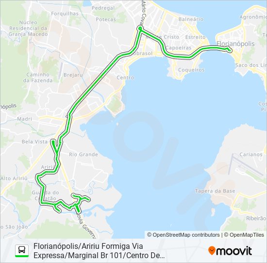 Mapa da linha 6753 ARIRIU FORMIGA/FLORIANÓPOLIS VIA GUARDA/ARIRIU/CENTRO DE PALHOÇA/MARGINAL BR 101/VIA EXPRESSA de ônibus