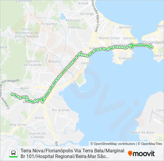 Mapa da linha 02852 TERRA NOVA/FLORIANÓPOLIS VIA TERRA BELA/MARGINAL BR 101/HOSPITAL REGIONAL/BEIRA-MAR SÃO JOSÉ/I de ônibus