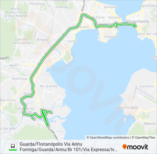 0350 GUARDA DO CUBATÃO/FLORIANÓPOLIS VIA FORMIGA/GUARDA/ARIRIU/MARGINAL BR 101/VIA EXPRESSA/IVO SILV bus Line Map