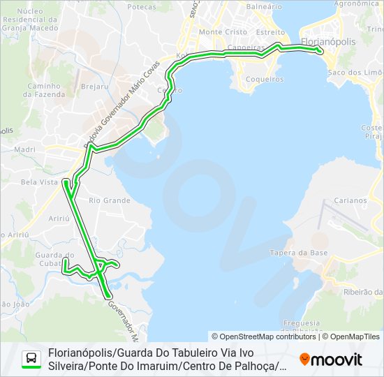 Mapa da linha 0359 ARIRIU FORMIGA/FLORIANÓPOLIS VIA GUARDA/CENTRO DE PALHOÇA/PONTE DO IMARUIM/SÃO JOSÉ/IVO SILVEIR de ônibus