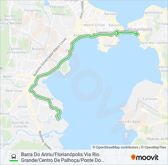 Mapa de 0369 BARRA DO ARIRIU/FLORIANÓPOLIS VIA RIO GRANDE/CENTRO DE PALHOÇA/PONTE DO IMARUIM/SÃO JOSÉ/IVO SI de autobús