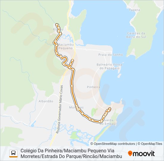 Mapa da linha 11 MACIAMBU PEQUENO/COLÉGIO DO MORRETES VIA RINCÃO/ESTRADA DO PARQUE/SUBESTAÇÃO/PRAIA DO SONHO/COLÉG de ônibus