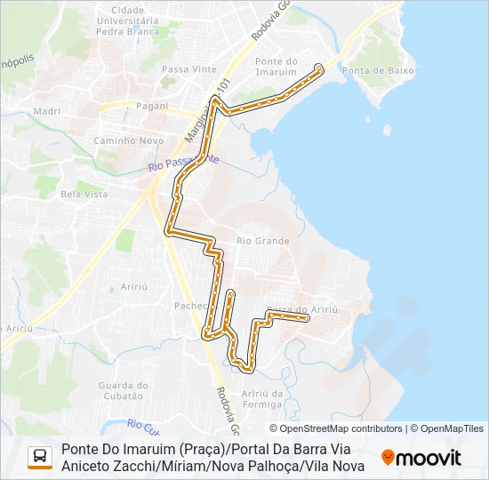 281 PORTAL DA BARRA/PALHOÇA (PRAÇA) OU PONTE DO IMARUIM (PRAÇA) VIA VILA NOVA/NOVA PALHOÇA/MÍRIAM (U Bus Line Map