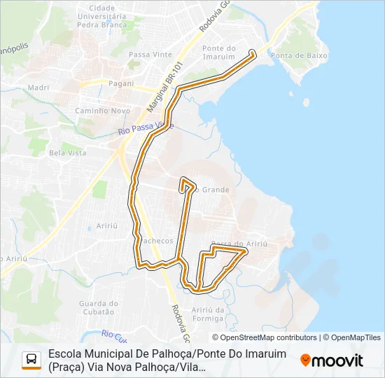 281 PORTAL DA BARRA/PALHOÇA (PRAÇA) OU PONTE DO IMARUIM (PRAÇA) VIA VILA NOVA/NOVA PALHOÇA/MÍRIAM (U Bus Line Map