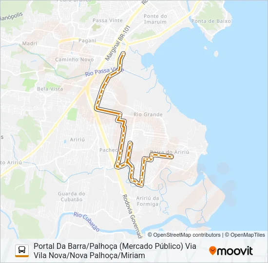 281 PORTAL DA BARRA/PALHOÇA (PRAÇA) OU PONTE DO IMARUIM (PRAÇA) VIA VILA NOVA/NOVA PALHOÇA/MÍRIAM (U Bus Line Map