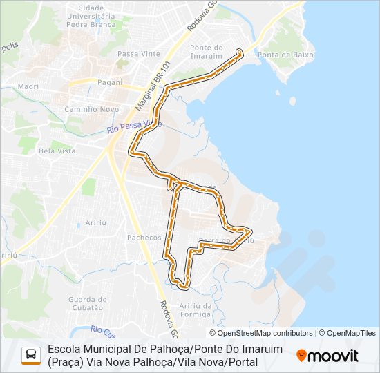 281 PORTAL DA BARRA/PALHOÇA (PRAÇA) OU PONTE DO IMARUIM (PRAÇA) VIA VILA NOVA/NOVA PALHOÇA/MÍRIAM (U Bus Line Map