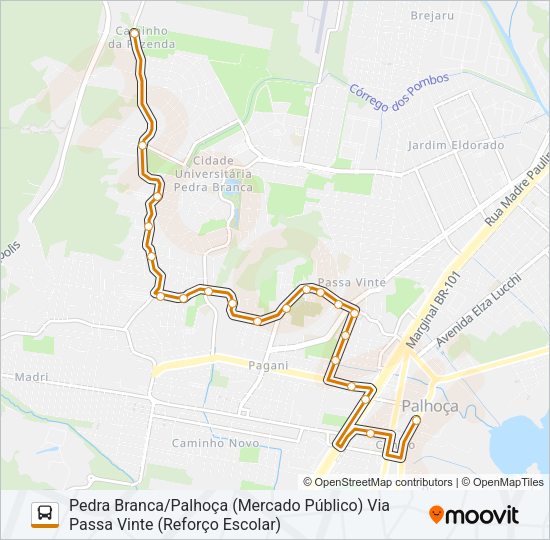 Mapa da linha 50314 PEDRA BRANCA/PALHOÇA (PRAÇA) VIA PASSA VINTE de ônibus