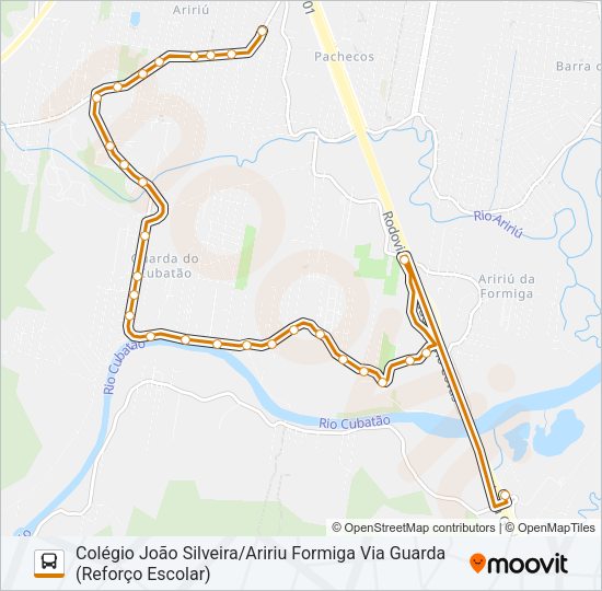 Mapa da linha 3036 ARIRIU FORMIGA/COLÉGIO JOÃO SILVEIRA VIA GUARDA de ônibus