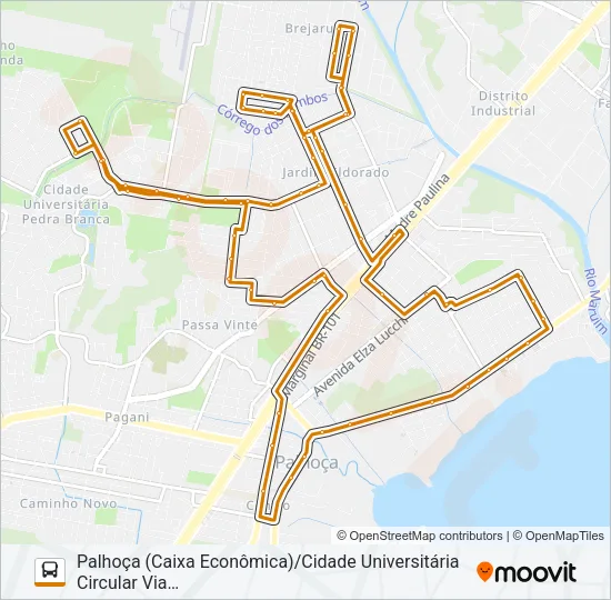 630 CIDADE UNIVERSITÁRIA PEDRA BRANCA/PALHOÇA (PRAÇA) VIA JARDIM AQUÁRIUS/MARGINAL BR 101/VIADUTO DO Bus Line Map