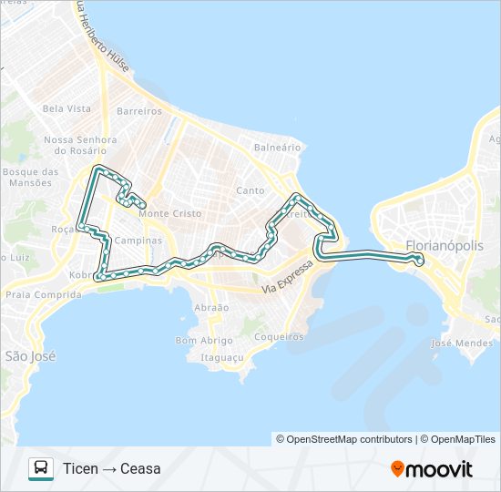 Mapa da linha 328 CEASA SANTOS SARAIVA VIA KOBRASOL de ônibus