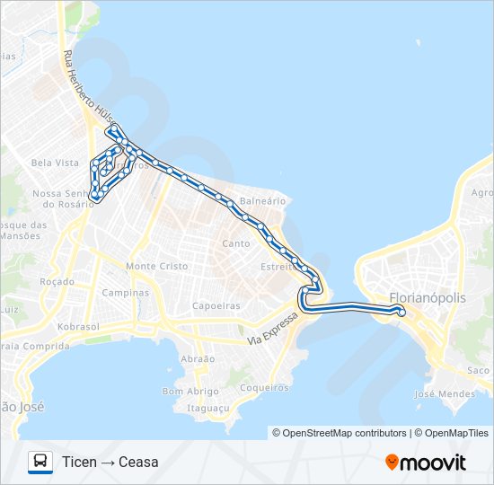 Mapa da linha 43500 CEASA de ônibus