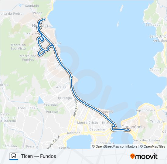 Mapa da linha 76400 FUNDOS de ônibus