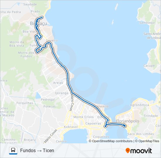 Mapa da linha 76400 FUNDOS de ônibus